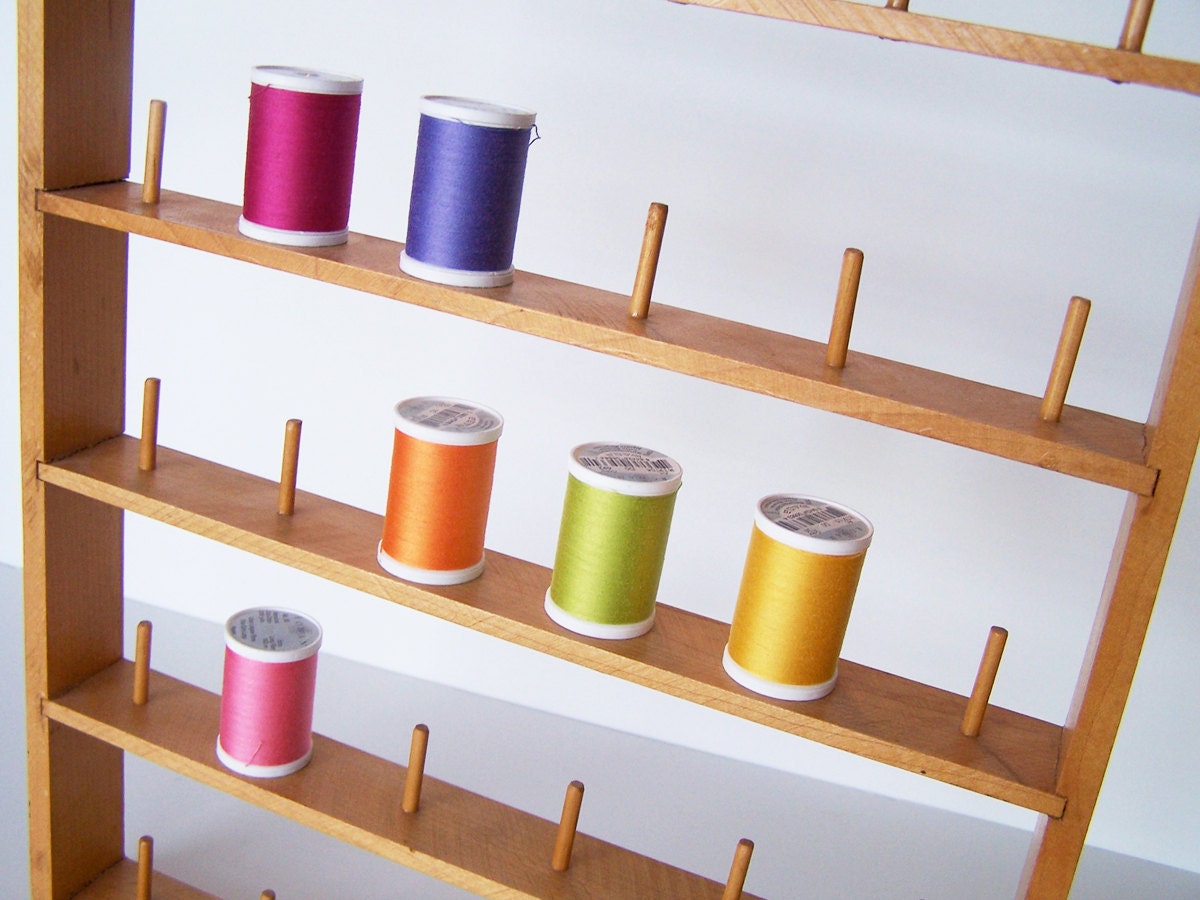 Vintage Thread Spool Hanging Wall Rack Sewing Room