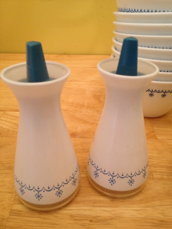 Vintage Corelle salt and pepper shakers in Blue by journeyspast