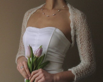 BRIDAL SHRUG wedding lace bolero light as a cloud color cream mohair