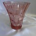 Vintage antique depression glass vase has beautiful color and cross hatch like pattern, called Queen Mary by Anchor Hocking