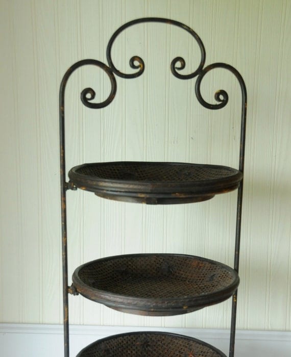 Fruit Stand Vegetable Stand Three Tiered Metal Tray Rack Wood