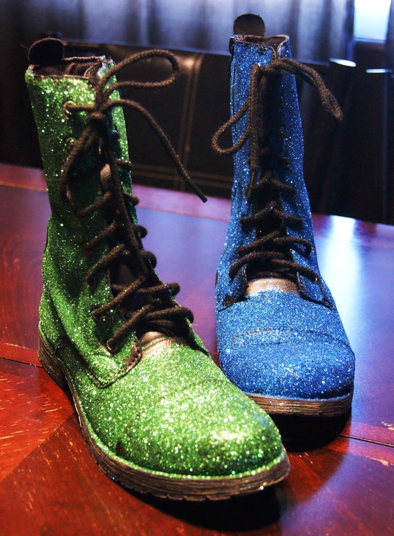 green and blue boots