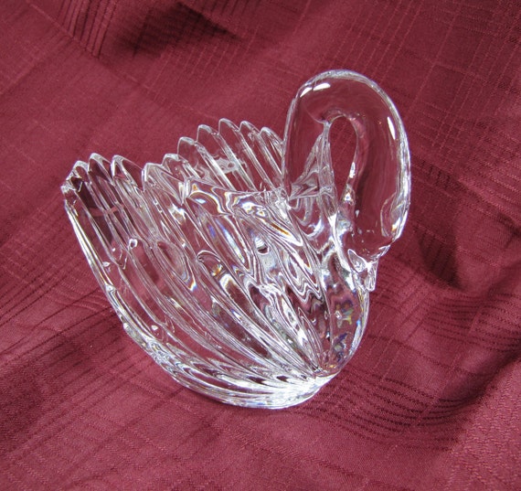 Heavy Crystal Swan Bowl Vintage Crystal Candy Dish Soap
