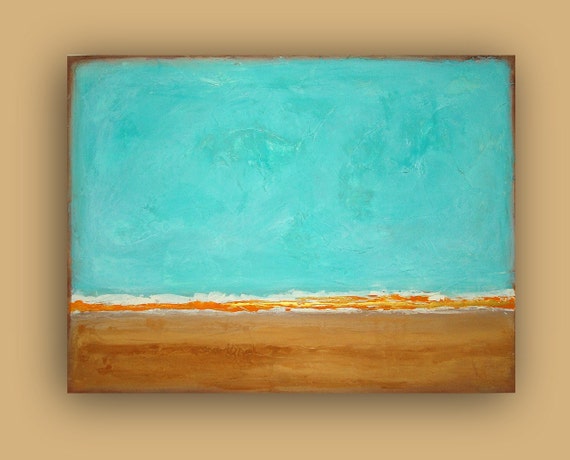 COOL BEACH II.  Original Ora Birenbaum Abstract Painting. 30x40x1.5" Abstract beach painting.