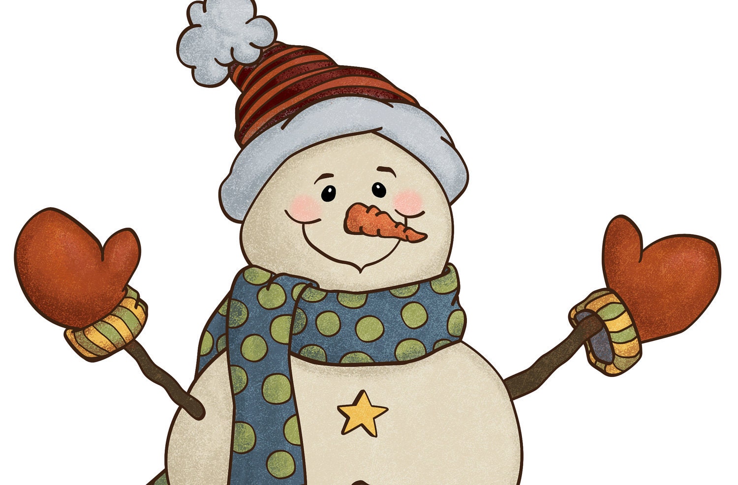 Holiday Snowman Country Style Clip Art Illustration