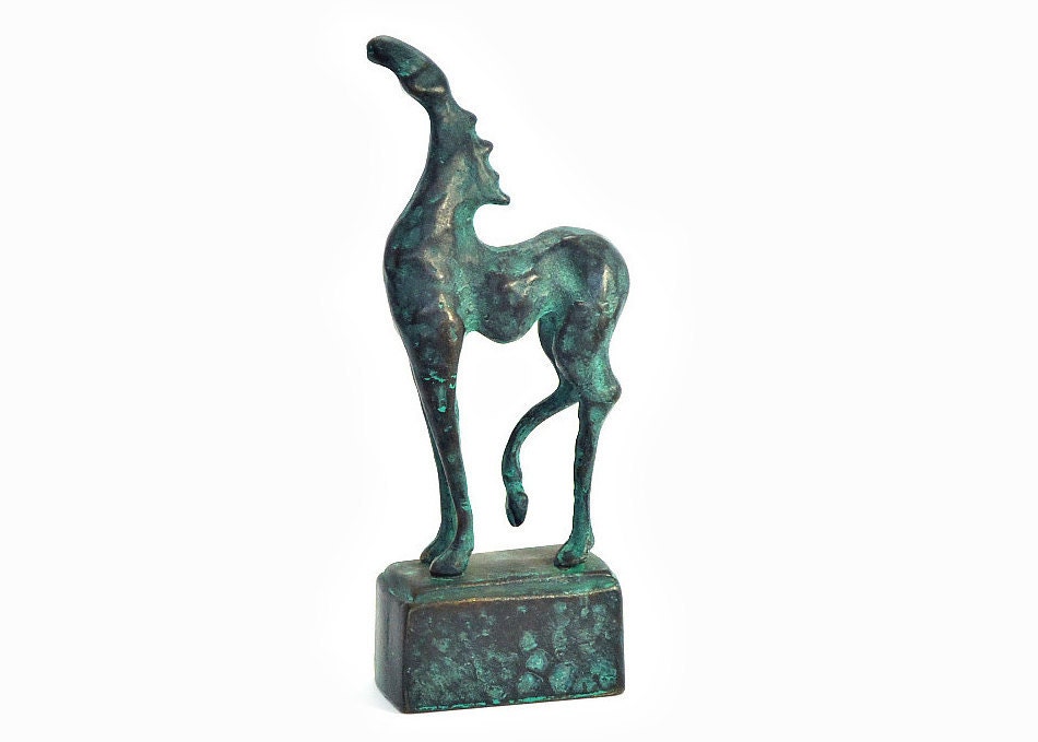 Bronze sculpture horse green art metal decorative patina