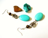 Turquoise and Tiger Eye Two Toned Linked Rings Earrings
