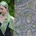 Vintage Green Paisley Long Silk Scarf, Head Scarf, Wrap, Neck or Belt. Lime Sage Dark Green, Mix of Greens.