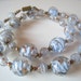 Vintage Murano Art Glass Bead Necklace of Powder Blue & Copper within Clear Glass