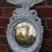 Vintage White distressed Federal Eagle mirror - Convex "fish-eye" - Syroco - Ornate Scroll - nautical - regal - Shabby Chic