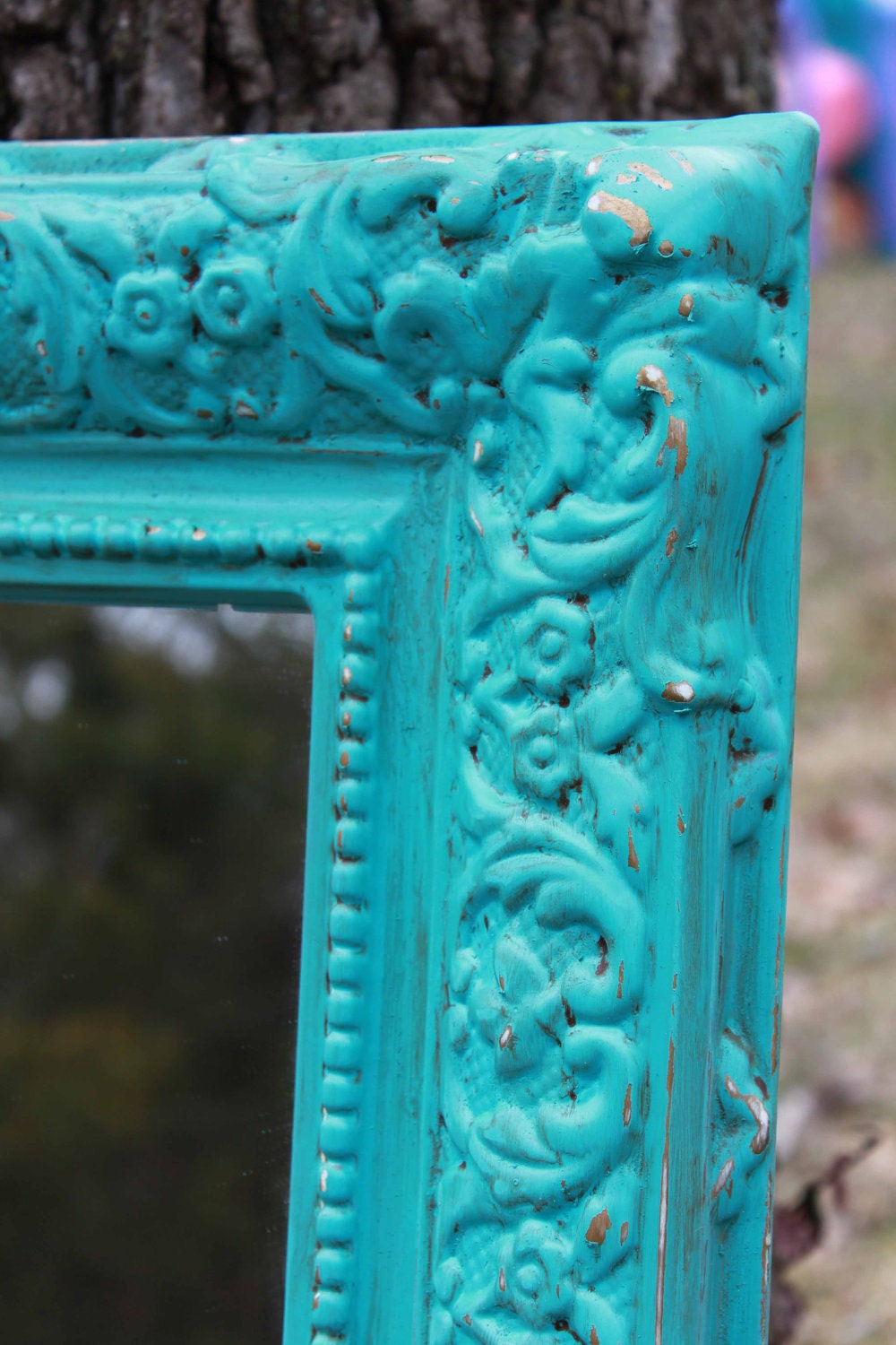 Vintage // Ornate turquoise mirror // Shabby chic // Farmhouse