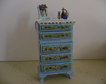 One Inch Scale Shabby Chic Dollhouse Miniature Chest of Drawers