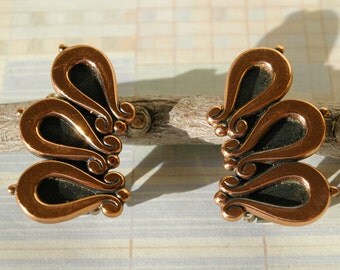 Vintage Copper Renoir Earrings - Swirly, Feminine - 1950's - Spring Back Clips