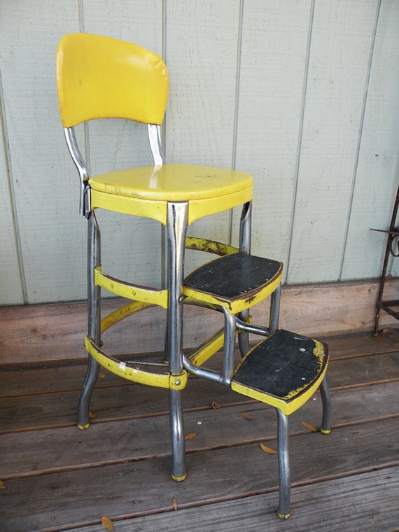 Cosco Chair With Step Stool Yellow Mid Century