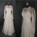 Vintage 1940s Chiffon Wedding Dress, Illusion Neckline Long Sleeves XS / S