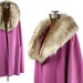 Vintage 1970s Wool Cape with Fur Collar, Pink XS / S/ M / L / Xl