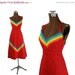 1970s Vintage Cotton Wrap Dress, Red with Rainbow Chevrons, Cotton XS - S