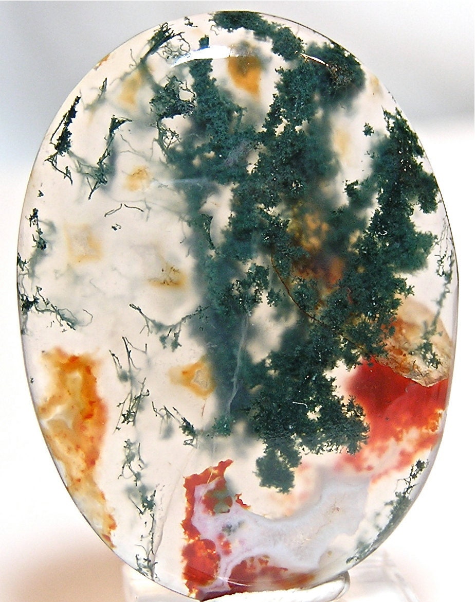 Red Green Moss Agate Stone Cabochon 40x30mm by FenderMinerals