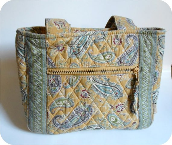 Maggie B Purse QUILTED Handbag Zipper Top / Gold Green