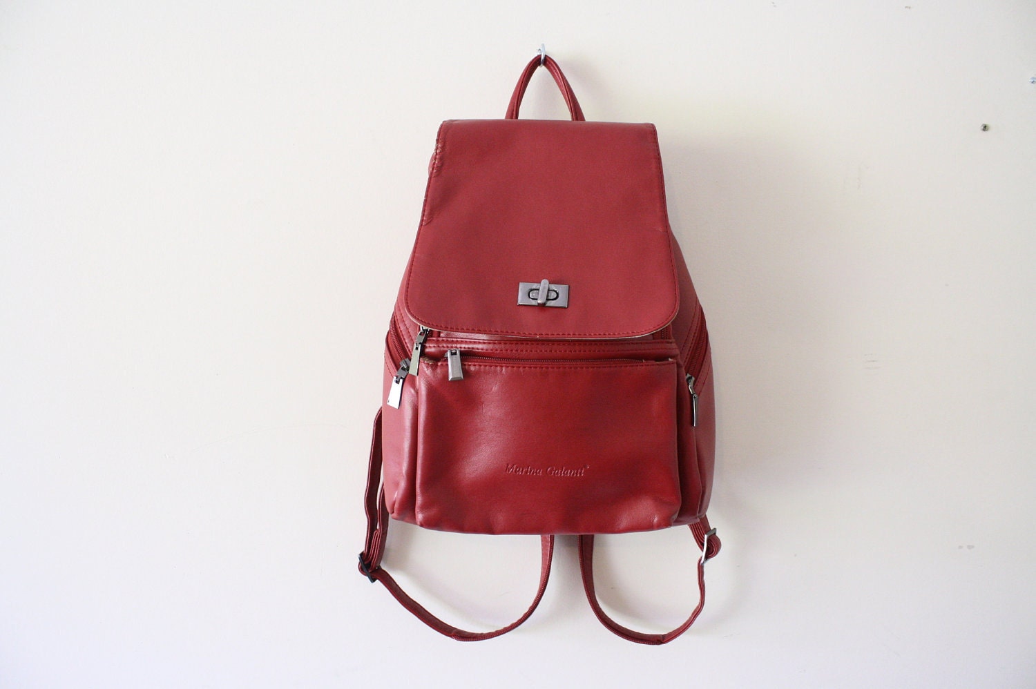 90s RED LEATHER Grunge Backpack Bag