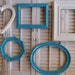 Set of 5 Grouping of Shabby Cottage Apartment Frames Turquoise White wall decor hanging