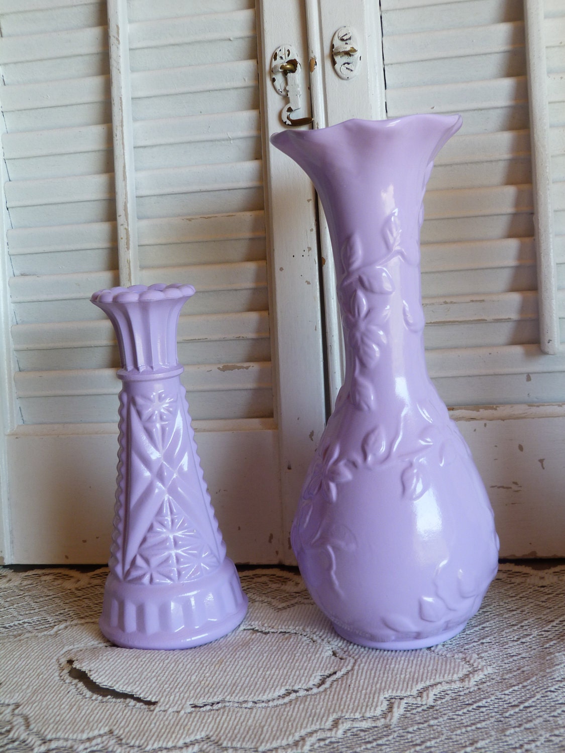 Upcycled Painted Purple Vases Set of 3 / Retro Decor