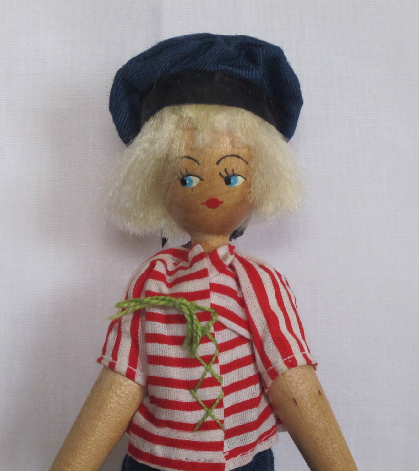 Vintage Wooden Peg Doll Dressed As Sailor