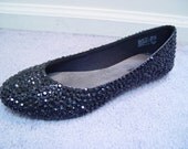 black flat shoes with rhinestones