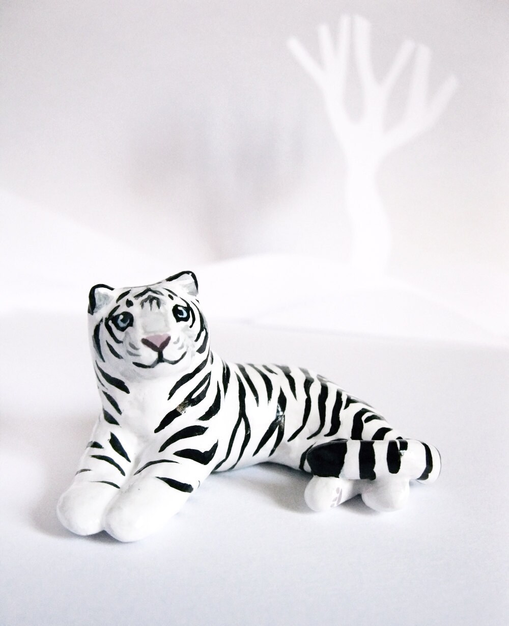 White Tiger Spirit Animal Totem Clay Animal Miniature by lanakat