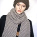 Long Hand Knit Scarf Chunky Scarf with Pineapple Pattern in Grey --- Ready to Ship