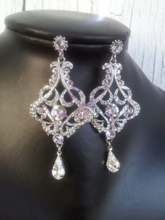 Bridal Earrings - Crystal Earrings, Wedding Earrings, Chandelier Earrings, Swarovski , Rhinestones, ,posts, Vintage Style Jewelry,(Katia)