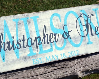 Personalized Family name sign, shabby chic handpainted wood wedding established sign. Family Established sign