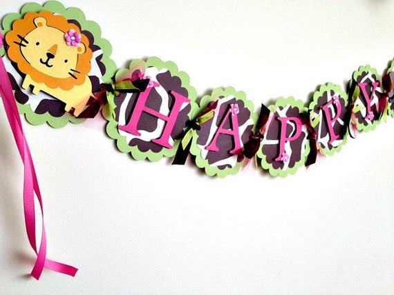 Jungle Birthday Banner, Jungle Happy Birthday Banner, Girl Jungle Birthday Banner, Girl Jungle Birthday Decorations, Happy Birthday Banner Il_570xn