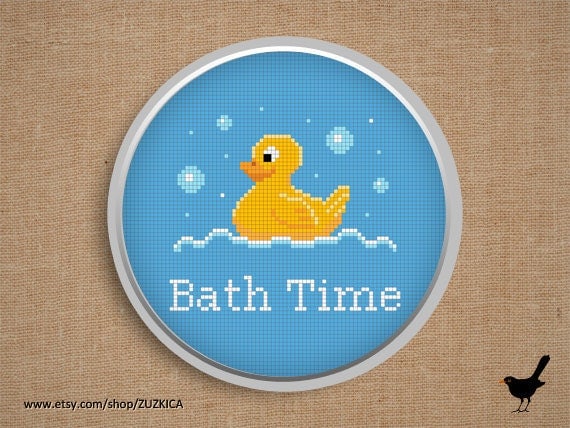 Items similar to Cross stitch pattern: Bath Time Sign with yellow Duck