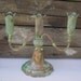 Candle Holders - Set of 3 Aged Brass with Turquoise Patina - Cottage Shabby Chic