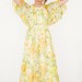 Vtg Early 70s Maxi Dress Citrus Floral Chiffon Butterfly Sleeve Empire Waist Medium