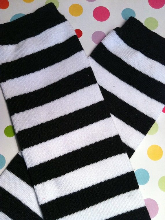 Baby Girls Black & White Striped Leg Warmers with Black