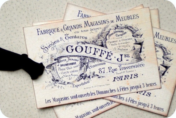 French Gift Tags 10 Vintage Style Tags-French