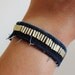 Silver Glass Beads Cuff Bracelet, Recycled Denim Jeans, Touch and Close Fastener