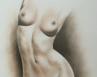 Female Nude, Nude Drawing, Sepia Nude, Pencil Nude, Woman Nude, Female Body Art, Nude Female Sketch, Nudes, Classical Sketch, MADE TO ORDER