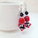 Red Coral Earrings. Black Faceted Glass Bead. Lamp-work Decorated Glass Bead. Red. Black. White. Unique Earrings. Silver. Dangle Earrings.