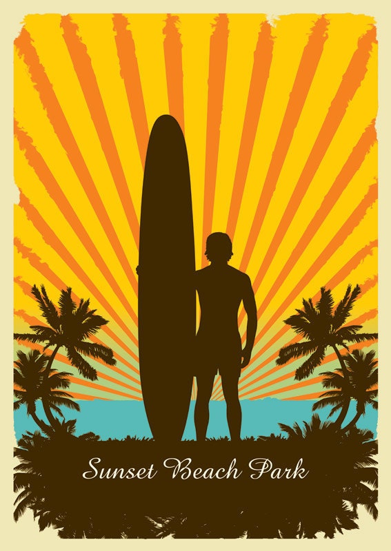 Sunset Beach Park Retro Surf Art Print