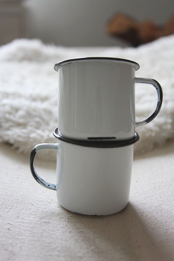 Items similar to Set of Two Enamelware Cups on Etsy