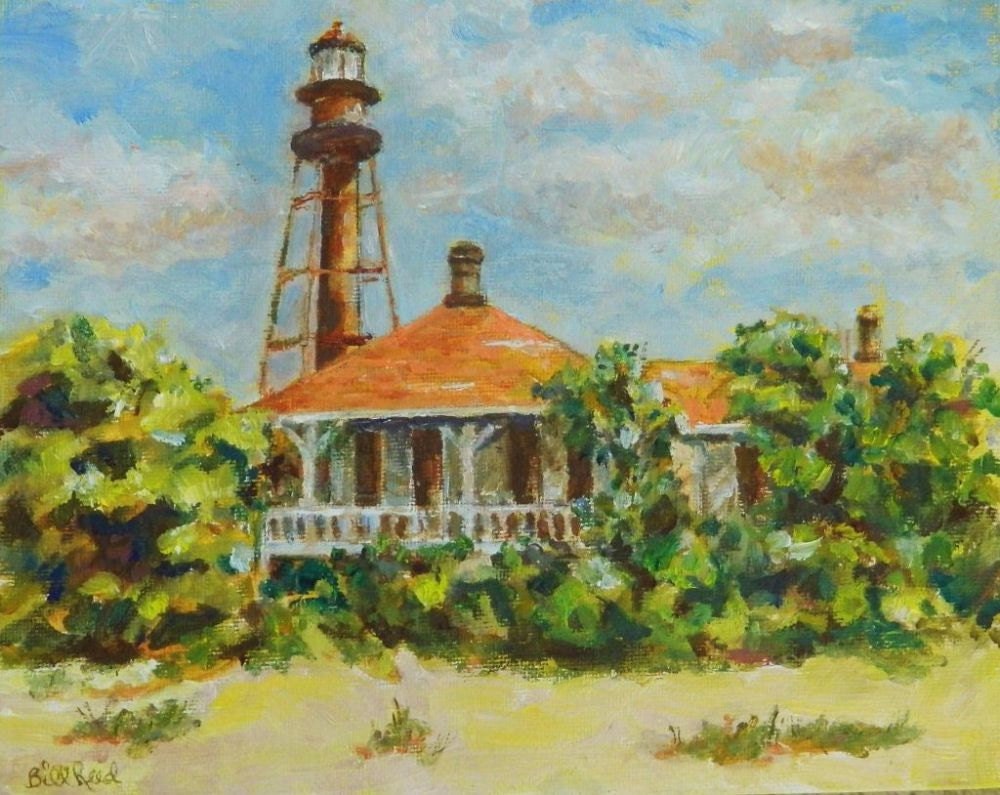 Home Decor Sanibel Island Lighthouse Original Oil Painting