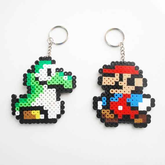 Mario OR Yoshi Perler Beads keychain. Choose One.