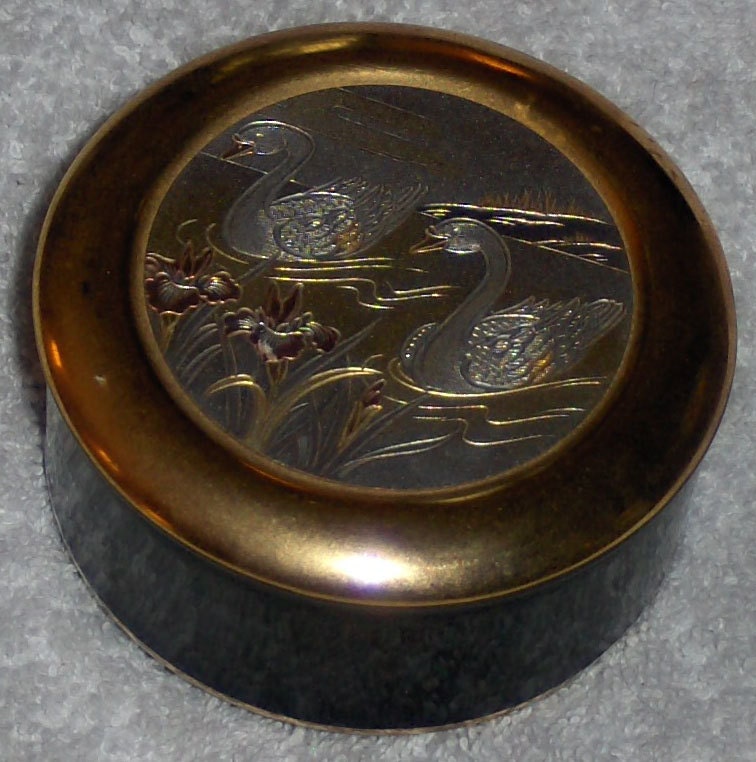 Vintage Art of Chokin Trinket Box 24K Gold Edged Etched