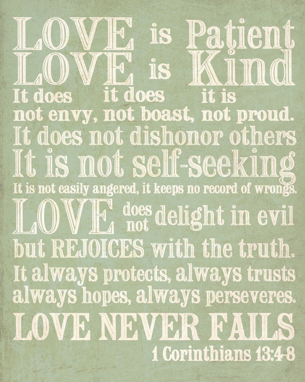 8x10 Print. 1 Corinthians 13. Love is Patient...