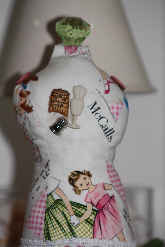 Dressmaker Form Pin Cushion Mannequin McCalls Pattern Fabric