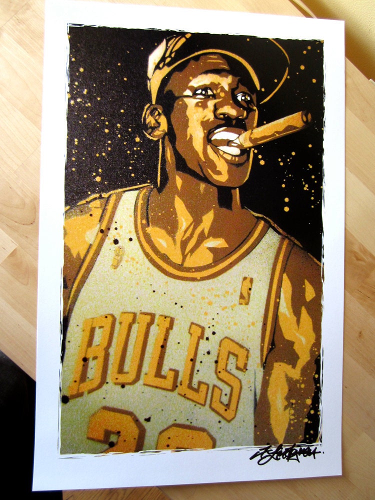  MIchael Jordan Cigar Stencil Art Print