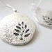 Antique Silver Tree Imprint Disc Earrings - Silver Hammered, Dangle